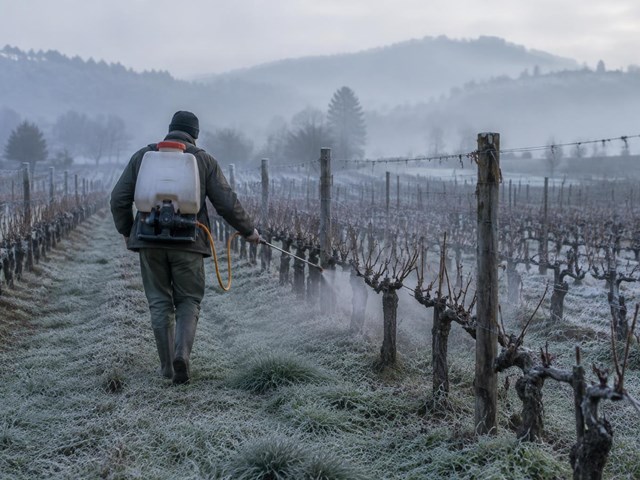 Cepas y frutales llegan más fuertes a la brotación con tratamientos de invierno en Pontevedra
